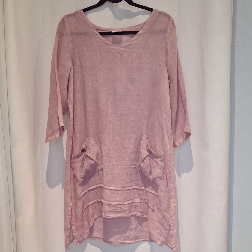Click By Color Me Cotton Linen Women's Pink Tunic Top Size S
